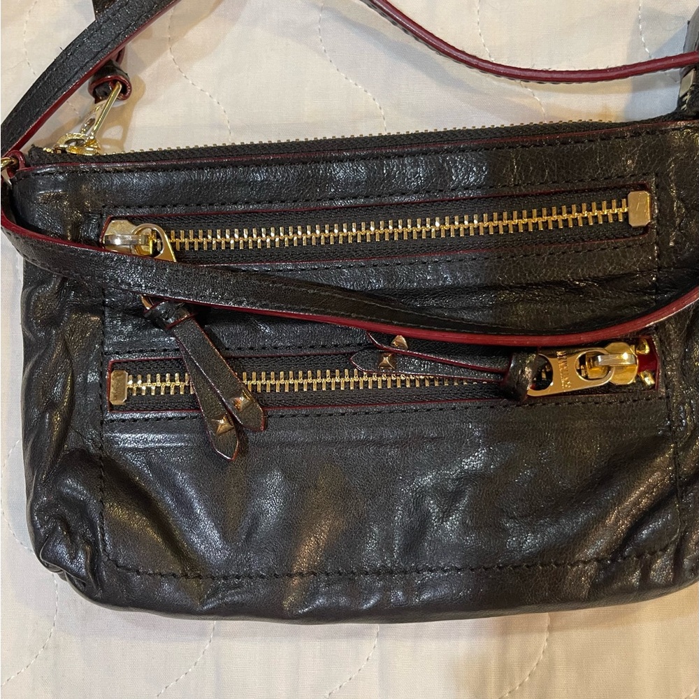 MZ Wallace Black Crossbody Bag with Gold Accents